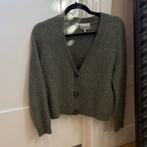 Ganni Olive Mohair Cardigan